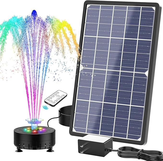 AISITIN 14W Rechargeable Solar Fountain with 4400mAh Battery, LED Colorful Lights, Remote Control & Superior Solar Glass Panels, DIY Solar Powered Water Fountain Pump for Bird Bath, Pond