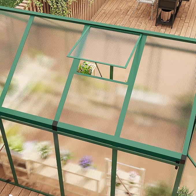 Garvee 6 x 8 ft Greenhouse, Greenhouses for Outside, Polycarbonate Greenhouse with Aluminum Frame, Lockable Door and Ajustable Roof Vent for Backyard, Green Houses for Outside Garden Backyard, Patio