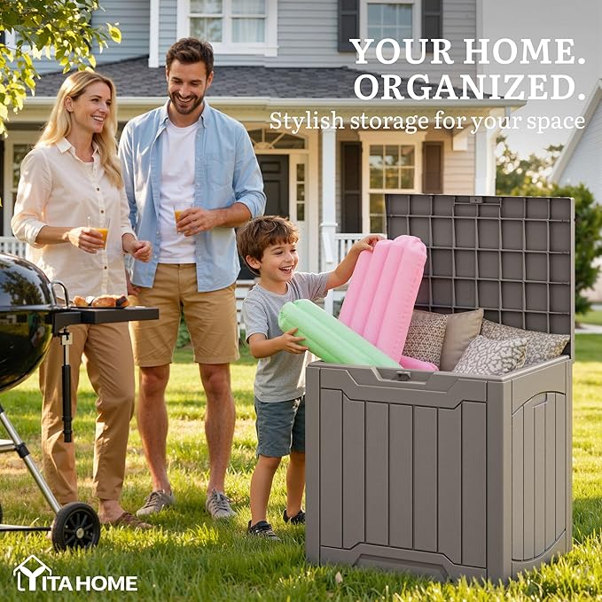 YITAHOME 31 Gallon Deck Boxes Set of 2, Lockable Outdoor Storage Bins for Patio Cushions, Garden Tools, Weather-Resistant Resin Storage Solution, Taupe