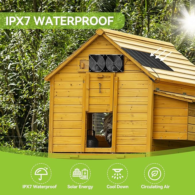 Solar Powered Fan, 30W Solar Fan with Two IPX7 Waterproof Fans for Outside Greenhouse Shed Chicken Coop, Exhaust Intake Mounting Way and Solar Panel Fan Kit