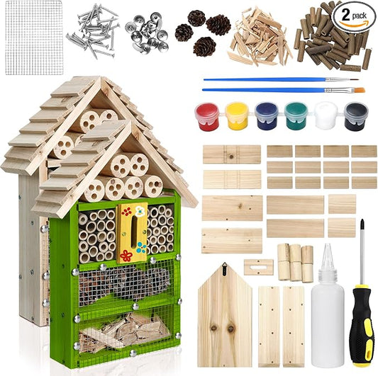 2 Set Bug Hotel Kit DIY Insect Hotel Lady Bug House for Garden DIY Cedar Wood Craft for Butterfly, Ladybird, Beneficial Insect Habitat Mason Bee House, 13.6 x 10.8 x 2.8 Inch(A)