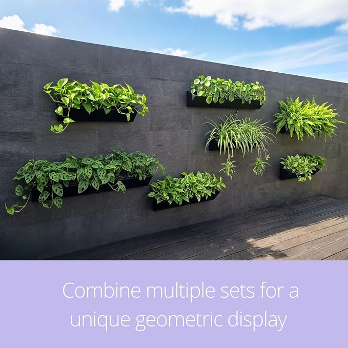LaLaGreen Wall Planter (24 Inch, 2 Pack) Triangle Black Metal Hanging Flower Pots for Outdoor Plants, Geometric Carbon Steel Wall Mounted Planters for Succulents, Modern Vertical Garden Home Decor