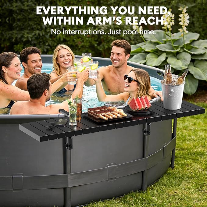 Pool Bar, Hyperzoo Swim-Up Above Ground Poolside Bar, Upgrade Your Pool Experience, Fits ≤4.4” Top Rail, 49"×9.6" Rust-Free ABS Table Holds 110 lbs, Poolside Table for Round Frame Swimming Pools