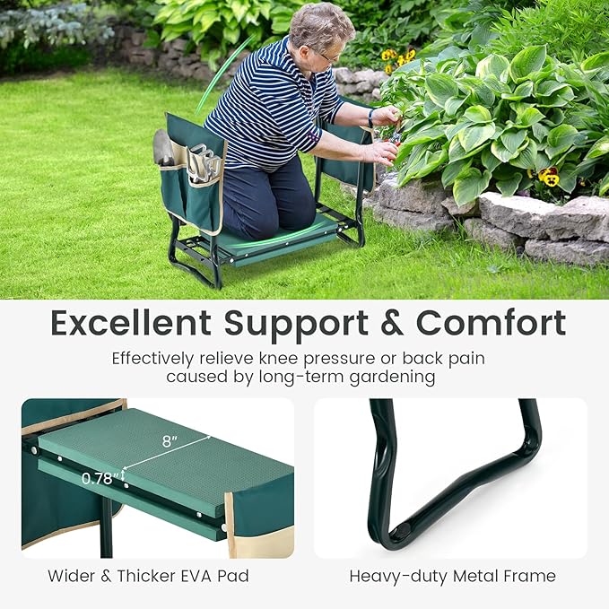 Garden Kneeler and Seat, Folding Heavy-Duty Garden Stool with Removable Tool Bags, Portable Gardening Bench for Gardening, Fishing, Seniors, Women, Men