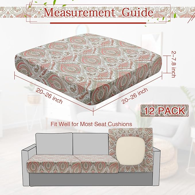 Newwiee 12 Pcs Patio Cushion Covers Outdoor Stretch Sofa Couch Cover Replacement Couch Slipcover Sofa Seat Chair Porch Patio Furniture Protector, Flexibility Washable(Red,Paisley Print)