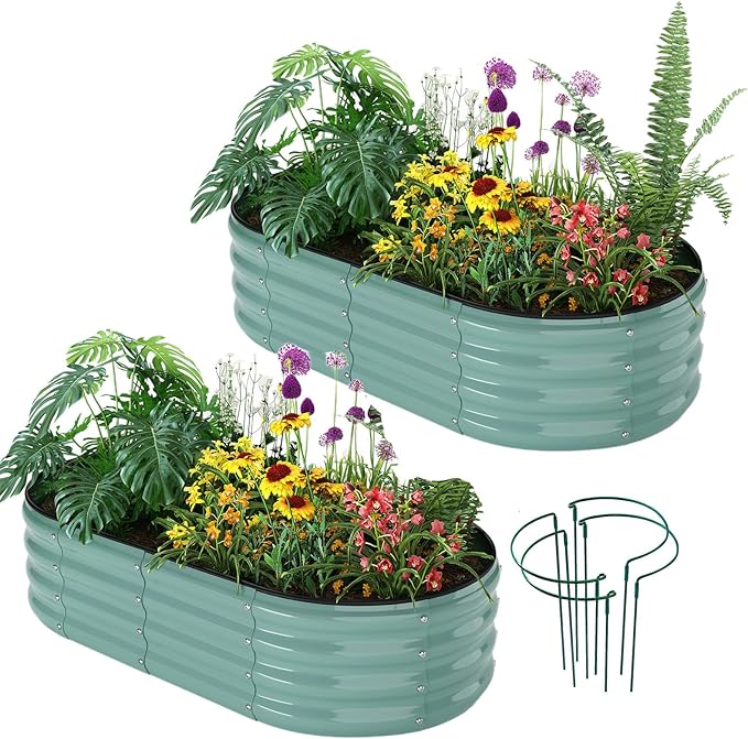 ZFHgarden Galvanized Metal Planter Raised Garden Bed Kit for Gardening Outdoor Garden Box Raised Flower Bed 2PC Green 4X2X1FT