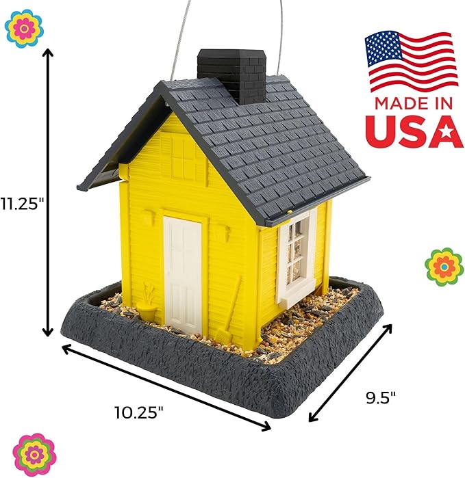 North States Village Collection - Fiesta Yellow Cottage Bird Feeder: Hanging Bird Feeder for Outdoors, Holds 5 Pounds of Seed