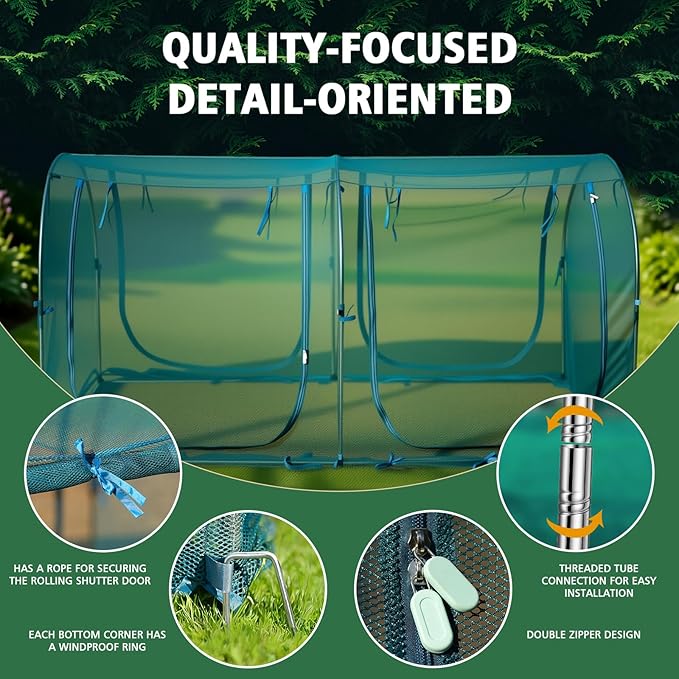 8.2'x4'x4' Crop Cage, Portable Tunnel Plant Netting Cover Tomato Netting, 4 Roll-Up Zipper Door Garden Cage, Bug Netting Cover for Vegetables & Fruits, Durable Raised Garden Bed Covers