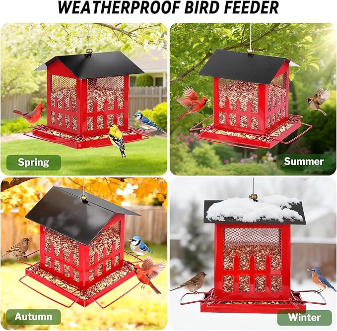 Bird Feeder, Wild Bird Feeders for Outdoors Hanging, Large Bird Feeder with Upgraded Weatherproof Roof for Outside Backyard Garden Decor