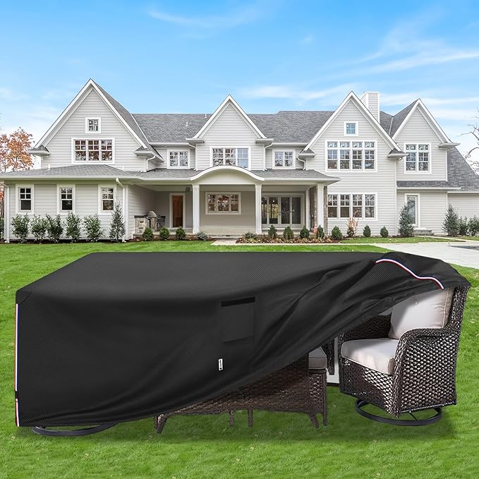 Patio Furniture Cover for 5 Pieces Set-Waterproof 600D Oxford Fabric Cover for 5 PCS Outdoor Sets Wicker Metal Couch Rocking Glider Swivel Chairs Ottomans Sectional Sofa Dining Chair Black