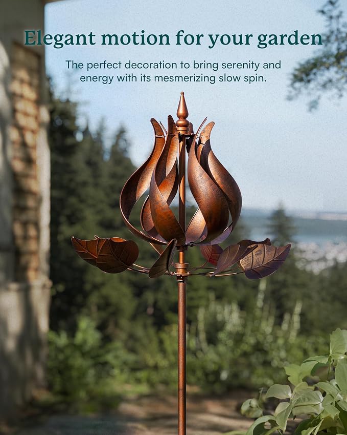 Wind Spinners Outdoor - Large Tulip Metal Wind Spinners with Stake, Garden Windmill Yard Spinner Lawn Decor (24" W x 75" H)