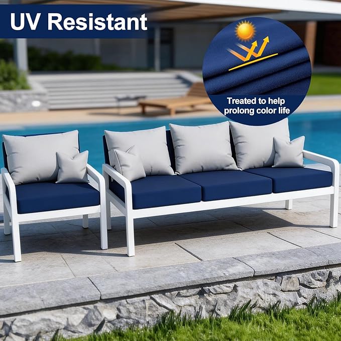 Smiry Waterproof Patio Cushion Covers, Stretch Outdoor Couch Slipcovers Replacement Washable Furniture Protector Sofa Chair Seat Cover for Dogs and Pets (12 Pcs, Navy Blue)