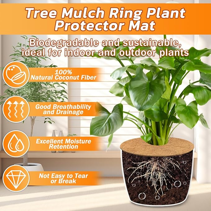Legigo 4pcs Coconut Fiber Mulch Ring Tree Plant Protector Mat, 24 Inch Natural Coco Coir Tree Protection Ring Plant Pot Soil Cover, Tree Rings Disc Plant Cover for Indoor Outdoor Plants,Landscaping