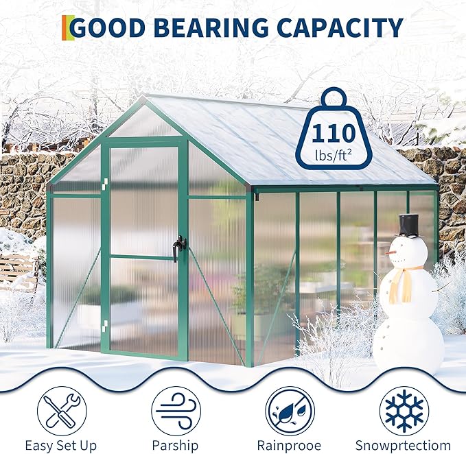 IDEALHOUSE 6×10 FT Greenhouse, Large Walk in Greenhouses for Outdoors and Garden Planting, Polycarbonate Greenhouse with Enhanced Aluminum Frame, Green Houses with Quick Setup Structure and Roof Vent