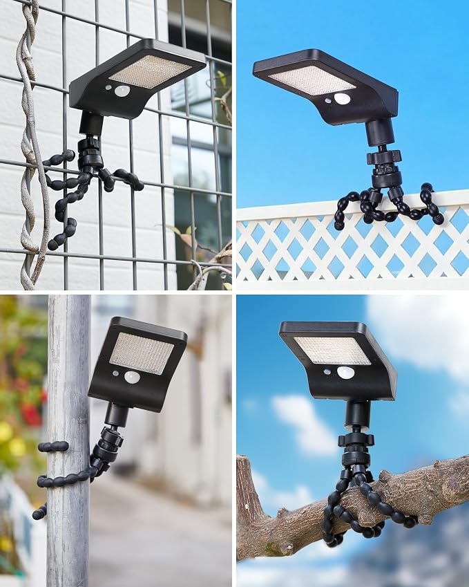 Solar Fence Lights Outdoor, 60 LEDs Motion Sensor Security Light with Flexible Octopus Tripod, 3 Lighting Modes, Adjustable Angle for Fence Deck Camping Patio (2)