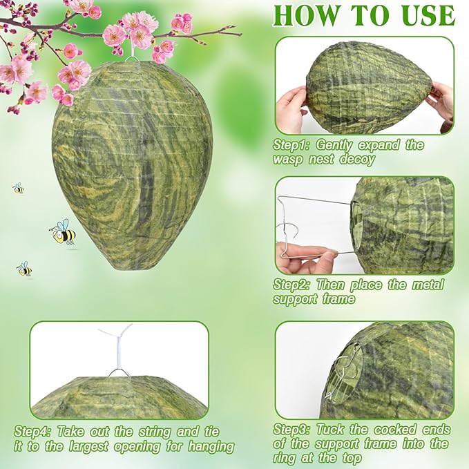 ZeeDix 2 Pack Hanging Wasp Nest Decoy for Outdoor, Home and Garden(8.66"×11",Dark Green)
