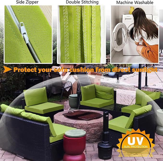 Sqodok Patio Cushion Covers 24x22 Waterproof Outdoor Cushion Covers Replacement 2Pack Patio Cushion Seat Slicovers for Sectional Sofa, Wicker Chair, Green