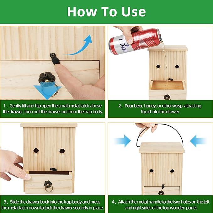 Carpenter Bee Traps for Outside 2PACK– Durable, Weather-Resistant, Eco-Friendly Wooden Wasp Trap for Outdoor Use