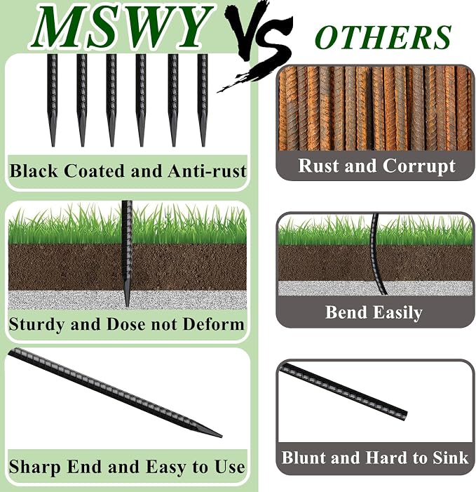 16 Inch Rebar Stakes 20 Pack Heavy Duty Ground Anchors 1/2 Inch Diameter Galvanized Steel Asphalt Anchoring Metal Spikes for Speed Bump, Parking Curb and Camping Tent