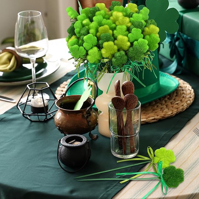 60 Pcs St. Patrick's Day Shamrock Picks Irish Shamrock Foam Picks St. Patrick's Day Clover Puffy Sticks for Irish Tree Green Floral Arrangement Bouquet Wedding Table Centerpiece Vase Filler Home Decor