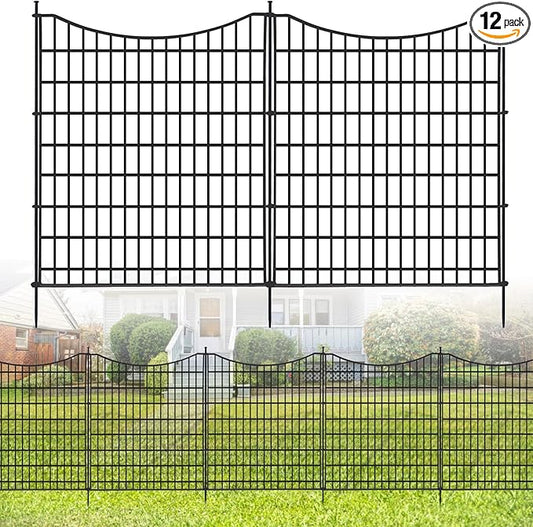 12 Panels No Dig Decorative Garden Fence, 33 in(H) X 27 ft(L) Garden Fencing Animal Barrier, Dogs Rabbits Pets Blocker, Rustproof Metal Decorative Fences for Yard, Outdoor, Patio