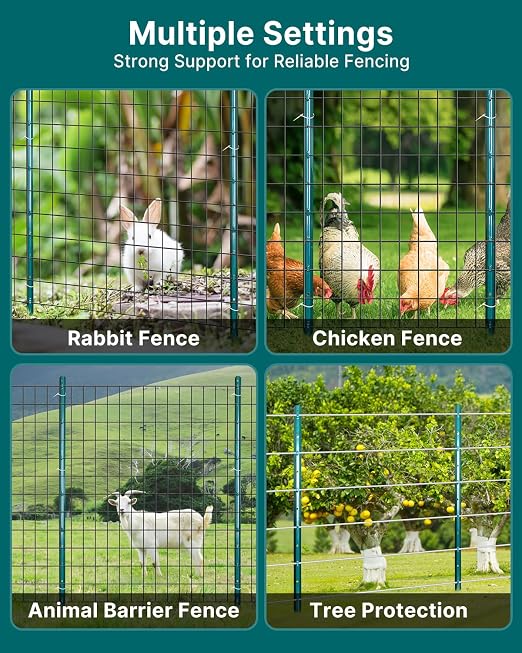 ARIFARO Fence Posts 4 Feet Sturdy Duty Metal Fence Post, Pack of 16, No Dig Garden U Post for Wire Fencing Steel Post for Yard, Outdoor Wire