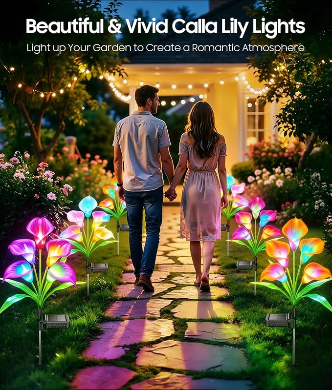 KOOPER Solar Lights Outdoor Decorative, Color Changing Solar Garden Lights With 10 Calla Lily Flower Lights, Solar Flowers Outdoor Waterproof IP65 For Yard Lawn Garden Decor, Gift For Women Mom 2 Pack