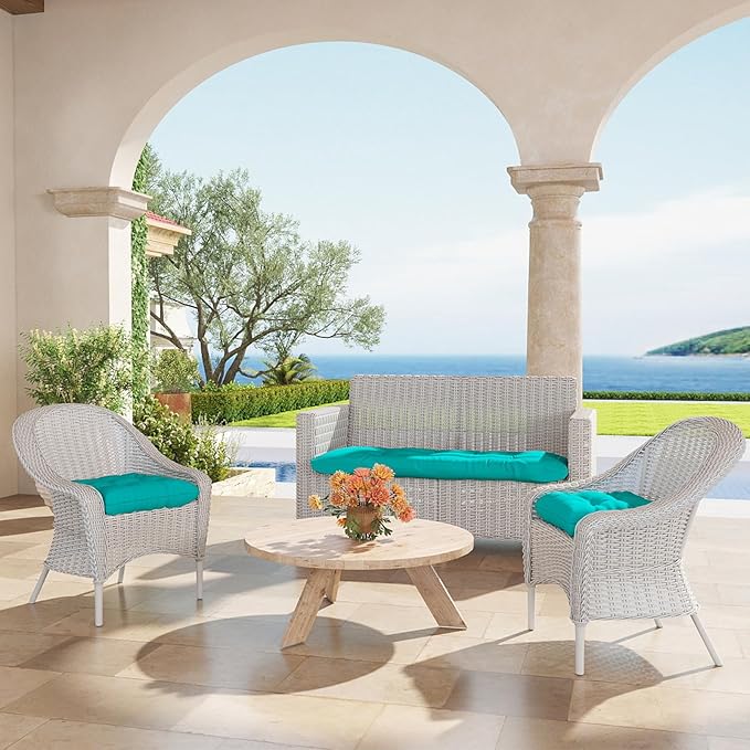 Outdoor Chair Cushions Set of 2, 22x22x4 Inch Seat Pads with Ties for Patio Wicker Chairs Garden Dining Chair, Indoor Outside Use, Fade-Resistant & Waterproof, Lake Blue