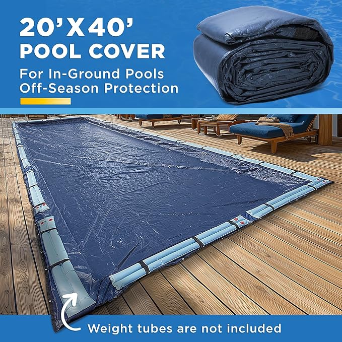 20-Ft x 40-Ft Pool Cover for Inground Pools - Rectangle Winter Cover Inground, Extra Thick Material and Durable Design, Cold and UV-Resistance, Easy Installation, Navy Blue