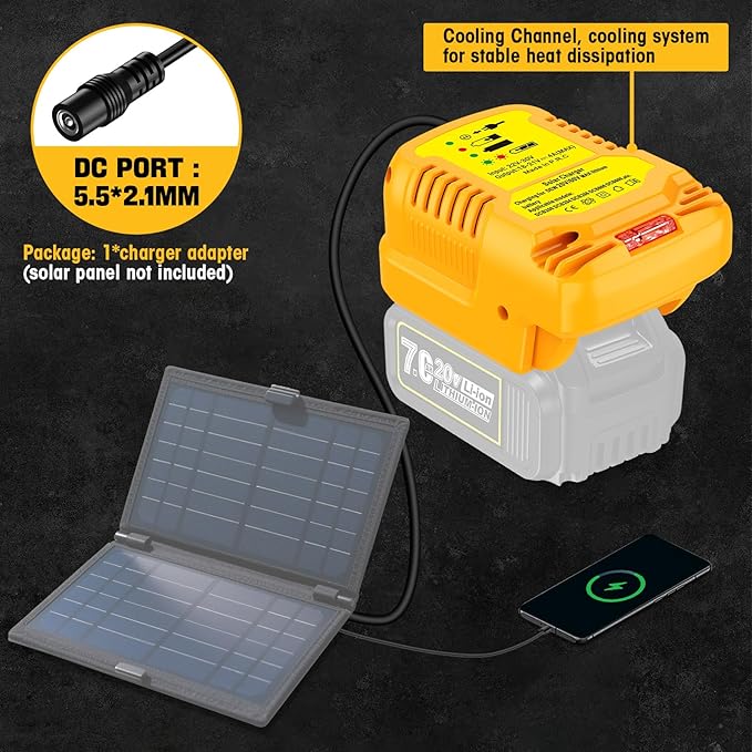 Solar Charger Adapter for Dewalt 20V/60V Battery,Portable,Outdoor Work,Camping