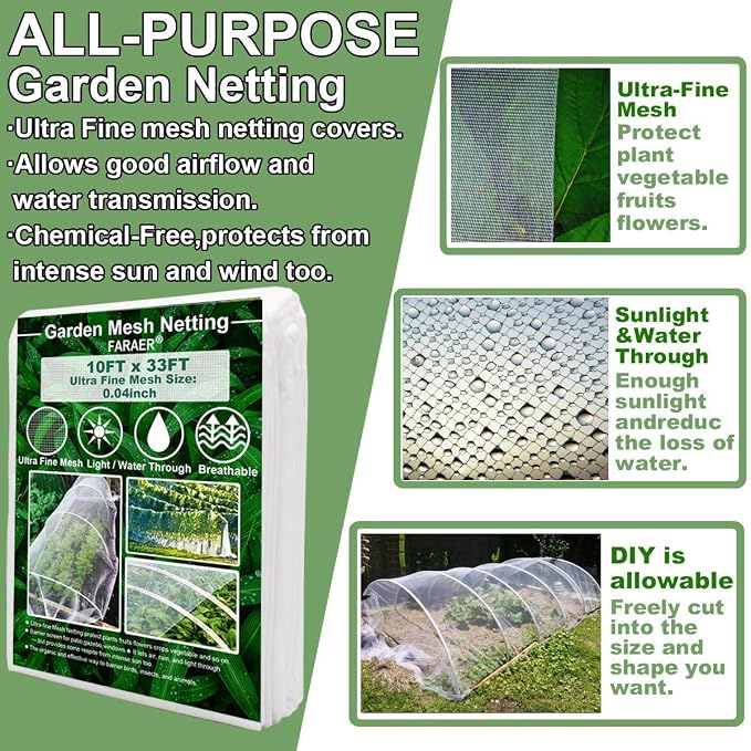 10ftx33ft Garden Netting with Plant Covers Frost Protections Row Floating Covers for Veggie Garden