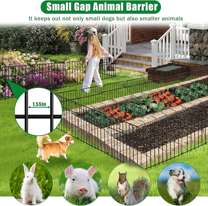 42.5Ft (L) x 20in (H) Decorative Garden Fence 30 Pack Metal Wire Rustproof Small Animal Barrier Fence 1.55" Gap Easy Assembly Patio Yard Seedlings Protection Fencing Border Black
