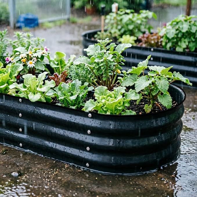 GrowHaus 4x2x1ft Galvanized Raised Garden Bed, Planter Boxes Outdoor Metal Garden Beds for Planting Vegetables Flowers Herbs Dark Gray 2 Pack