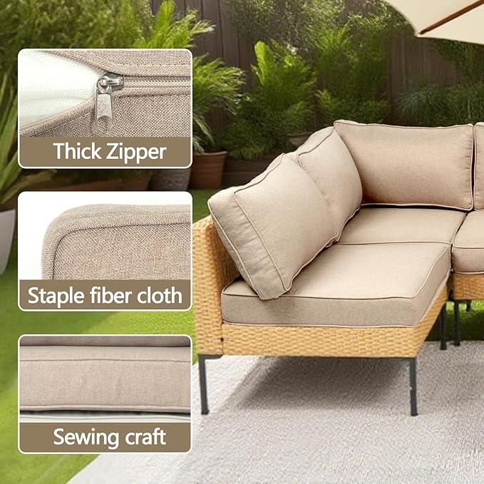 14Pcs Patio Cushion Covers Replacement Splashproof UV-Resistant Inelastic Covers with Zippers, Max Compatible 23.6x23.6x3.9 inch Patio Cushion, for 7 Pcs Outdoor Patio Furniture Sets