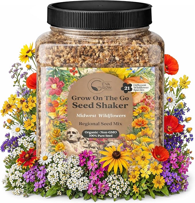 Midwest Wildflower Seeds Regional Mix - Organic, Non-GMO - 100% Pure Seed - 21 Different Wildflowers Seeds of Annual and Perennial, 1 LB Tub