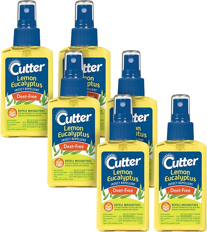 Cutter Lemon Eucalyptus Insect Repellent 4 Ounces, DEET-Free Pump Spray, 6 Pack