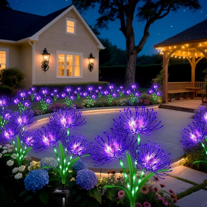 Solar Lights Outdoor, 4 Pack Purple Lights - Purple Flower Garden Decorative with Glowing Stems, Waterproof IP65 Yard Spider Lily Lights for Pathway Lawn Patio, Garden Gifts for Women Mom Grandma