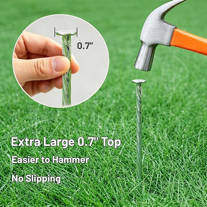10 Inch Galvanized Landscape Stakes 32 Pack Heavy Duty Metal Spiral Anchoring Spikes Garden Nails for Paver Edging, Camping Tent, Weed Barrier, Artificial Turf, Carpentry and More