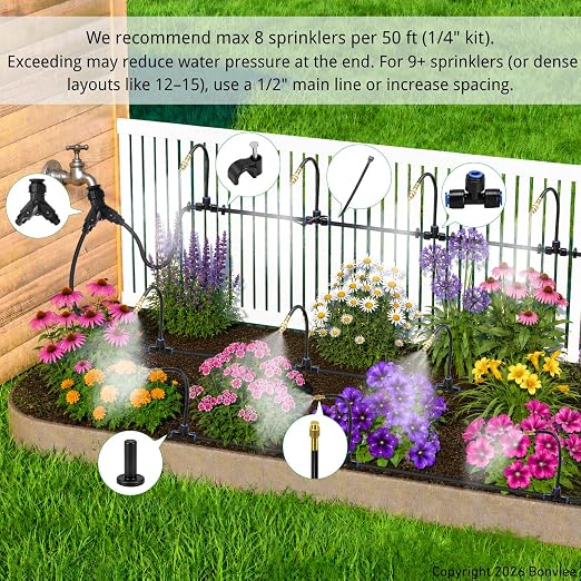 240Ft 1/4" Drip Irrigation System, 360° Adjustable Copper Nozzles, Save 80% Watering System for Garden, Upgraded DIY Kit for Outdoor Plants, Raised & Flower Beds, Landscape, Greenhouse, Yard