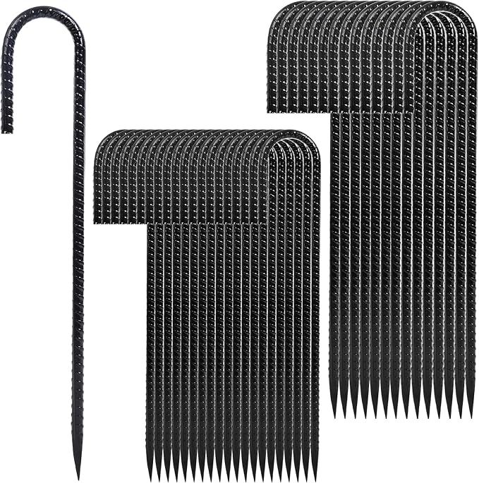 Homwin Rebar Stakes 12 inches 34-Pack Ground Stakes Heavy Duty J Hook Tent Stakes for Outdoor Decorations and Inflatables, Metal Yard Stakes for Fencing and Gardening, Gazebo and Swing Set Anchors