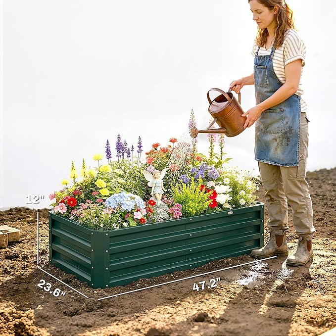 Outsunny Galvanized Raised Garden Bed, 4' x 2' x 1' Metal Planter Box, for Growing Vegetables, Flowers, Herbs, Succulents, Green
