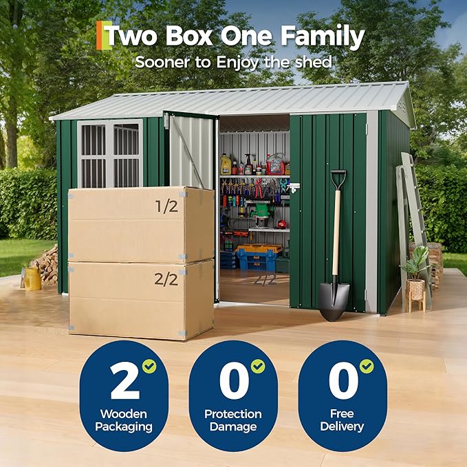 Garvee 10X8 FT Storage Shed with Cross Windows & Double Doors, 450 Cu Ft Large Outdoor Tool Shed, Garden Shed for Riding Mower, Bike, Lawn Equipment - All Weather Meta
