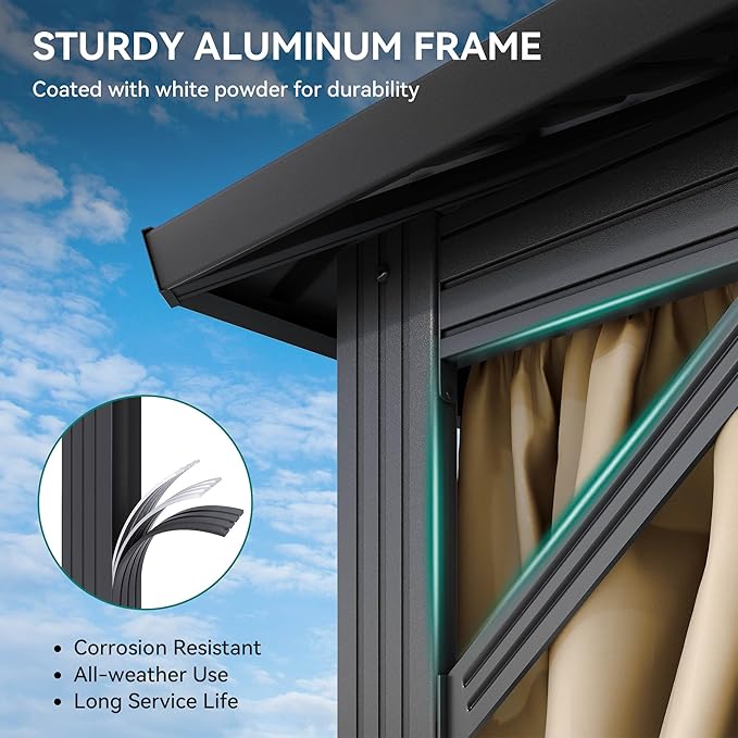YITAHOME 12x18ft Gazebo Double Roof Hardtop Canopy Outdoor Heavy Duty w/Nettings and Curtains, Upgraded Aluminum Column Galvanized Steel Vertical Stripes Roof for Patio, Backyard, Deck, Lawns, Brown