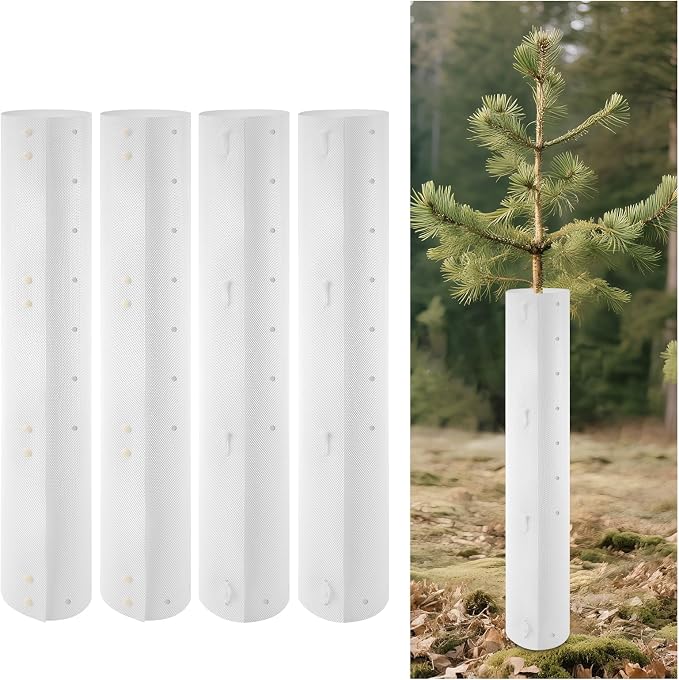 4 Pack Tree Tubes Tree Protectors with Releasable Zip Ties – Tree Trunk Protector Guard, Anti-Insect Diamond Texture, Connectable Panels for Saplings, Orchard & Garden Use (30in)