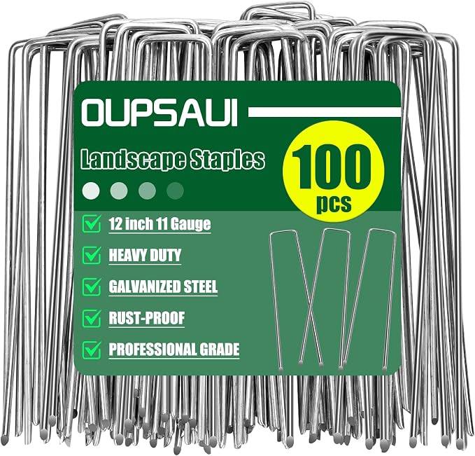 12 Inch Galvanized Landscape Staples Stakes, 25/50/100/200pcs Garden Metal Stakes for Weed Barrier Fabric, Fence Stakes, Tent Stakes, Christmas Decorations (100pcs)