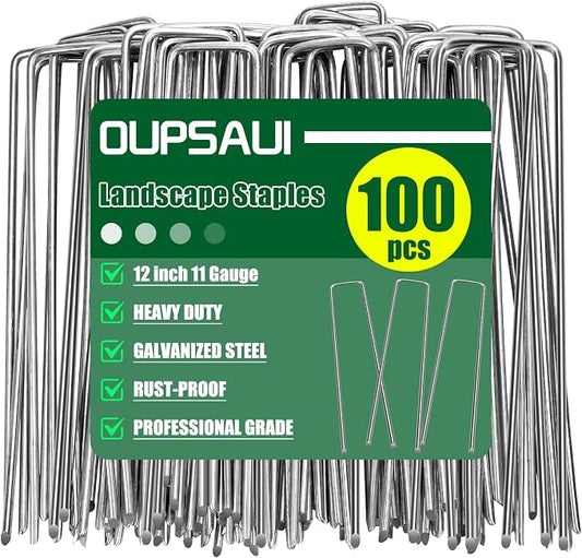 12 Inch Galvanized Landscape Staples Stakes, 25/50/100/200pcs Garden Metal Stakes for Weed Barrier Fabric, Fence Stakes, Tent Stakes, Christmas Decorations (100pcs)