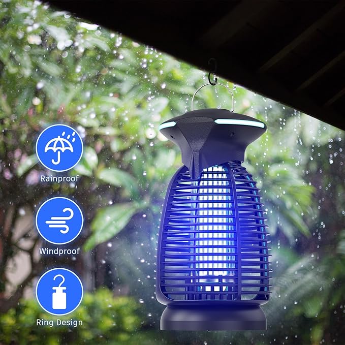 Electric Bug Zapper Outdoor - 4200V High Voltage Insect Killer Waterproof LED Light for Mosquito Fly Patio Porch Garage Backyard Home Indoor