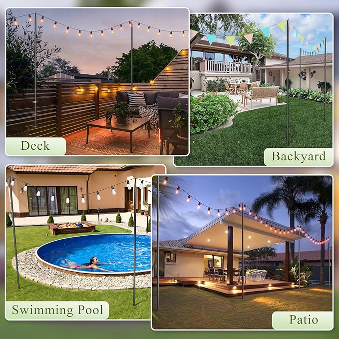 String Light Poles for Outside, 10ft Heavy Duty Poles for Outdoor String Lights Hanging Light, Outdoor Light Poles with Fork, for Patio, Deck