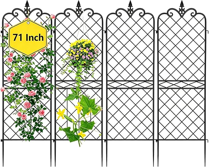 Amagabeli Garden Home 4 Pack Trellis for Climbing Plants Outdoor 72”x21” Heavy Duty Rustproof Wall Metal Decoration Large Trellis for Potted Plants Support Trellis for Roses Vegetable Black
