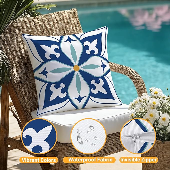 Outdoor Waterproof Throw Pillow Covers 18x18 Set of 4 Floral Boho Decorative Cushion Cases for Patio Furniture Garden Porch Bench Couch Sunbrella